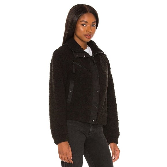 Blank NYC Jacket Black High Collar Sherpa SOFT Button Snap - Picture 2 of 11